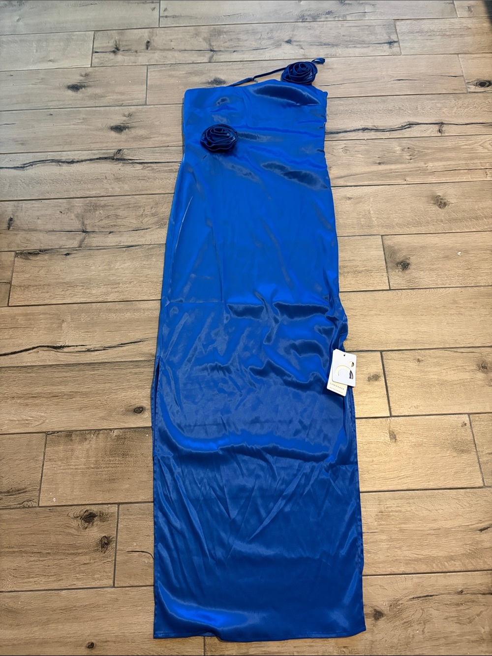 Commense One-Shoulder Satin Evening Dress in Royal Blue